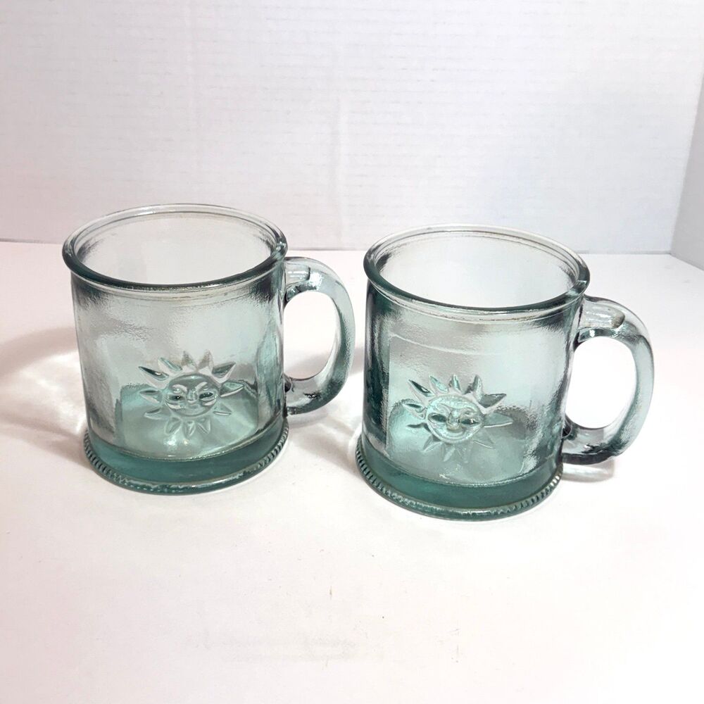 Set of 2 Recycled Glass Handmade Mug with Sun